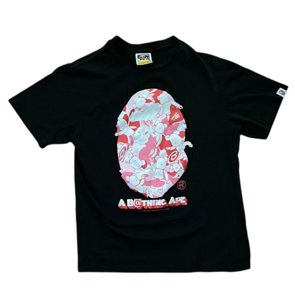 BAPEX Be@rbrick Black T-shirt Kids Size Large Pink Ape Head ABC Camo Graphic